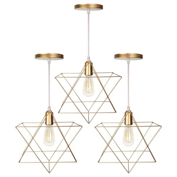 Kit com 3 Pendentes Decorativos de Teto Estrela Luminárias Dourado