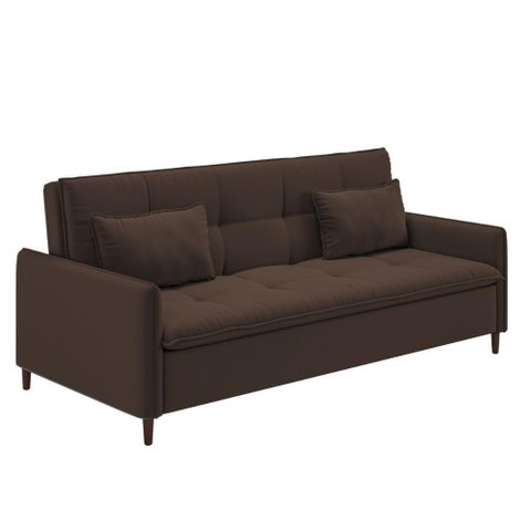 Sofá Cama Reclinável 3 Lugares e Almofadas Inclusas Multimóveis Cr45239 Marrom Marrom