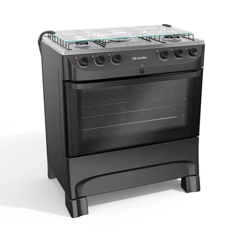 Fogão 5 Bocas a Gás Mueller com Acendimento Automático e Forno 81,6l Preto Bivolt - Mfi5bb