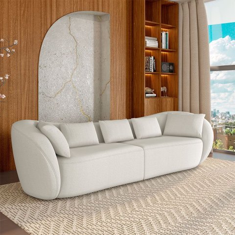 Sofá Bipartido Sala de Estar Diamond 212cm com Almofadas Soltas Bouclê Bege Claro G52 - Gran Belo