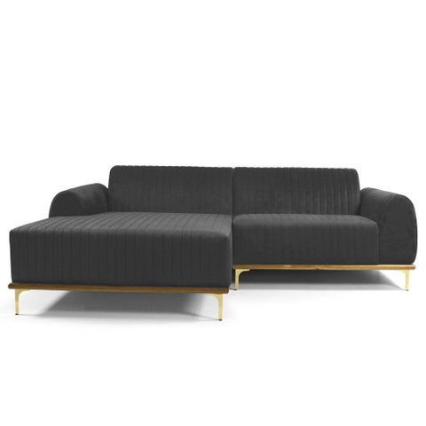 Sofá 3 Lugares Lisboa D07 com Chaise Esquerda 230cm Veludo Cinza - D’Rossi