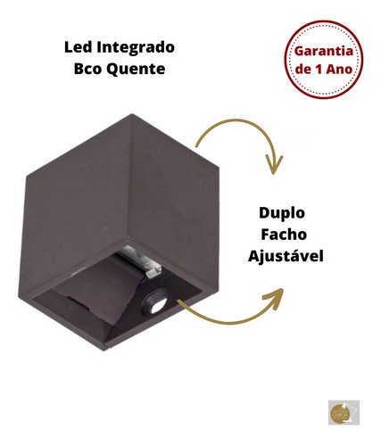 Arandela Mini Led 2w Branco Quente Cubo Bivolt - Marrom - 110v/220v - 5