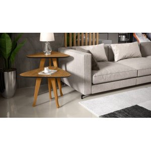 Kit 2 Mesas Lateral e Apoio 3 Pontas Pés Madeira cor Freijó/Preto - Comprar Móveis em Casa