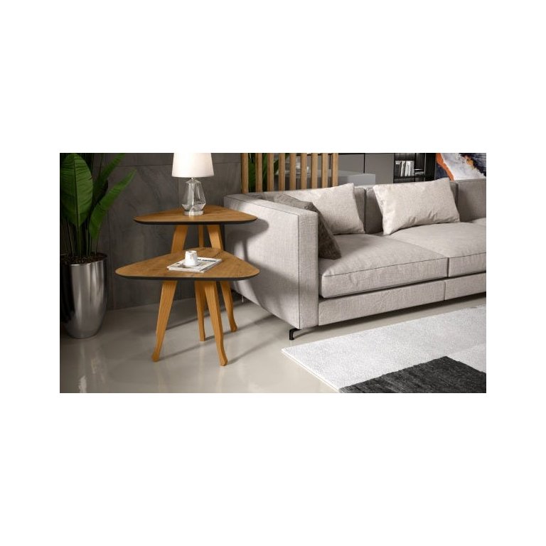 Kit 2 Mesas Lateral e Apoio 3 Pontas Pés Madeira cor Freijó/Preto - Comprar Móveis em Casa
