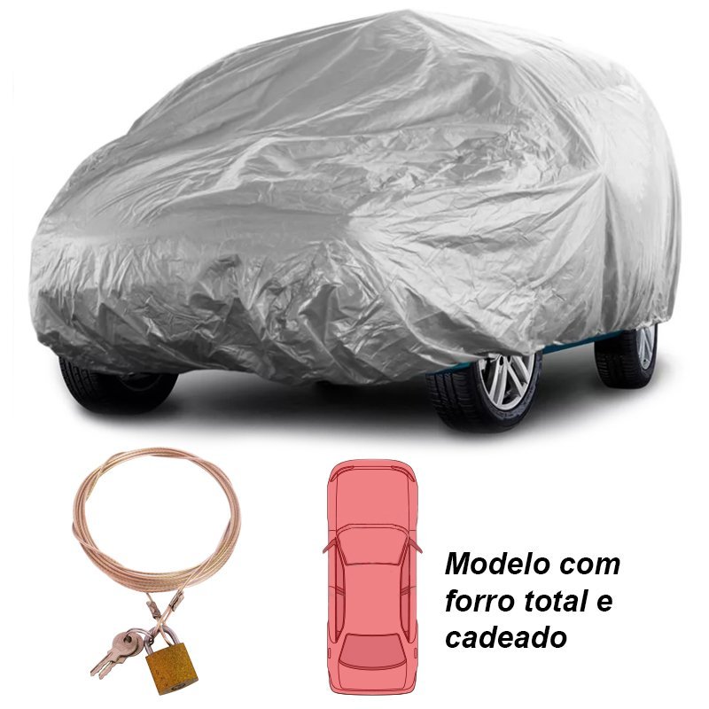 Capa Automotiva Cobrir Carro Protetora Forrada Total e Cadeado Tamanho P M G Carrhel - 3