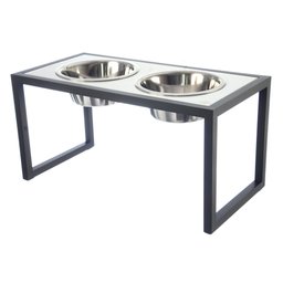 Comedouro Elevado Duplo Cão Porte M Preto - 1