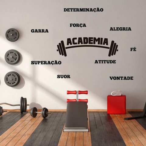 Adesivo de Parede Logo Academia Fitness Palavras Motivação Preto