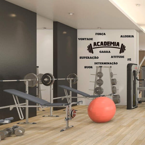 Adesivo de Parede Logo Academia Fitness Palavras Motivação Preto - 2