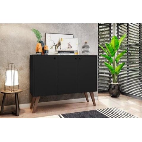 Balcão Aparador Buffe Retro 3 Portas Preto Congo Brienza
