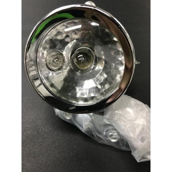 Farol a Dinamo com Luz de Freio 12V em Aço Cromado modelo antigo Vintage Retro 6W - 3