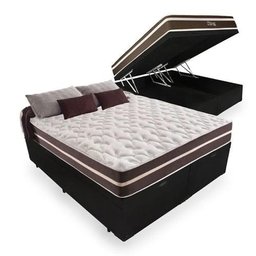 Cama Box com Baú Queen Sintético Preto + Colchão de Molas - Anjos - Classic Superlastic 158x198x64cm - 1