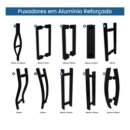 Puxador Em Alumínio Duplo Barra Chata 30cm Preto com Pintura Eletrostática - 4