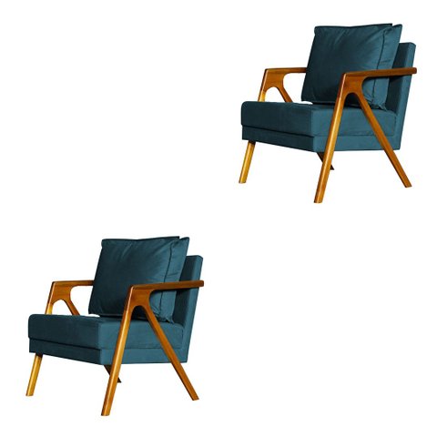 Kit 2 Poltronas Cadeira Mona Luxo Recepção - Suede Azul Royal