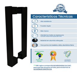 Puxador Em Alumínio Reto 20cm Preto Portas de Madeira Vidro - 3