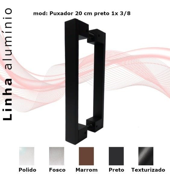 Puxador Em Alumínio Reto 20cm Preto - Portas de Madeira/vidro - Com Pintura Eletrostática de Alta Qu