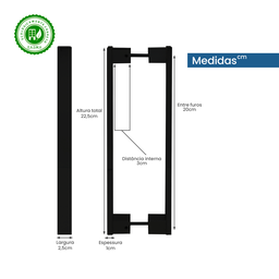 Puxador Concha Em Alumínio Reto 20cm Preto - 3