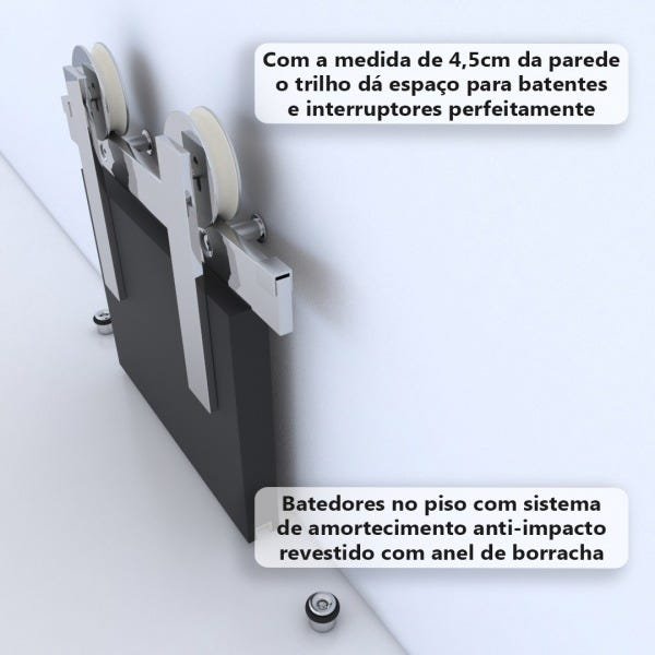 Kit Porta de Correr Celeiro Rustico Preto com Trilho de 2 Metros - Pintura Preto fosco Texturizado d - 5