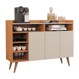 Armário Balcão Buffet Aparador Retrô 3 Portas Celta Nature/Off White - 2