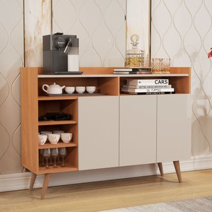 Armário Balcão Buffet Aparador Retrô 3 Portas Celta Nature/Off White