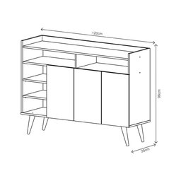 Armário Balcão Buffet Aparador Retrô 3 Portas Celta Nature/off White - 6 Armário Balcão Buffet Aparador Retrô 3 Portas Celta Nature/off White - 6