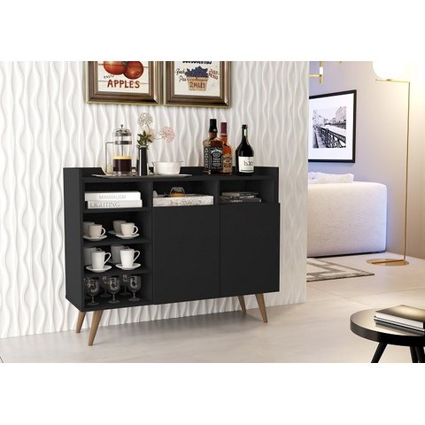 Armário Balcão Buffet Aparador Retrô 2 Portas Life Preto