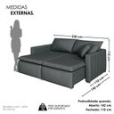 Ver imagem 3 de Sofá Cama Retrátil em Madeira Eucalipto e Veludo 230cm Uruguai