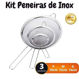 Kit Peneiras em aço inox 10, 12, 14 cm - Origina Line - Peneira Coador Inox Peneirinha Farinha Suco  - 3