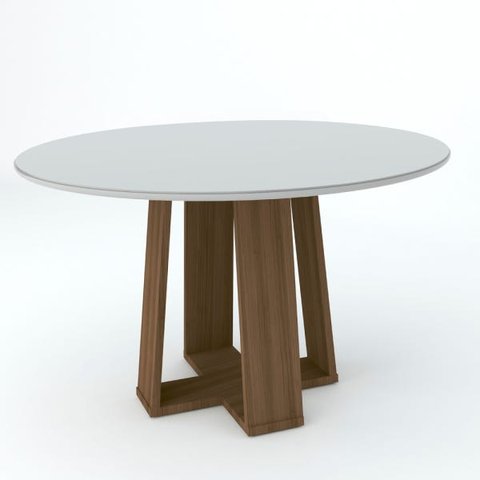 Mesa de Jantar para 6 Lugares 1,35M Tampo Redondo com Vidro Colado Isabela Imbuia Off White New