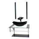 Ver imagem 1 de GABINETE DE VIDRO PARA BANHEIRO 60CM AC CUBA OVAL CHANFRADA PRETO COM TORNEIRA CASCATA