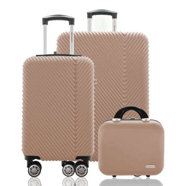 Kit Conjunto 2 Malas Rígidas 360° Mais Frasqueira Abs - Gladiador B2Pm Rose Gold - 1