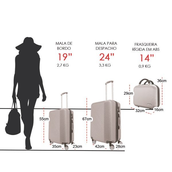 Kit Conjunto 2 Malas Rígidas 360° Mais Frasqueira Abs - Gladiador B2Pm Rose Gold - 7