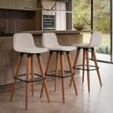 Ver imagem 2 de Kit 3 Banquetas Linea Alta Luxo Aço Preto Assento Linho Balcão Gourmet Industrial - Preto/Palha