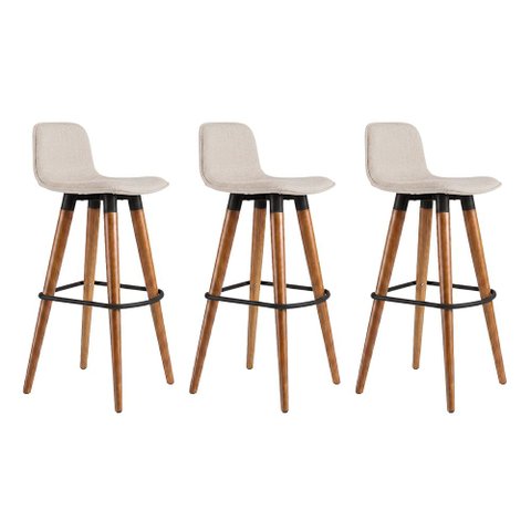 Kit 3 Banquetas Linea Alta Luxo Aço Preto Assento Linho Balcão Gourmet Industrial - Preto/Palha