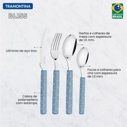 Faqueiro Tramontina Bliss com Lâminas em Aço Inox e Cabos de Polipropileno Azul Acinzentado 16 Pe - 3