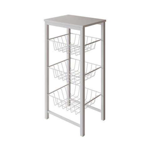 Fruteira De Chão Cozinha Montada Aço Branco Tampo Branco Roma Cor: Branco