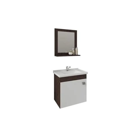 Bancada de Banheiro Balcão Suspenso Iris C/ Cuba 44cm e Espelheira 40cm Cafe/branco - Mgm