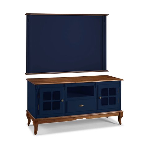 Conjunto Rack 60811 + Painel 50513 para Sala Pés Luiz Xv 1 Gaveta 2 Portas - Azul Petróleo/imbuia