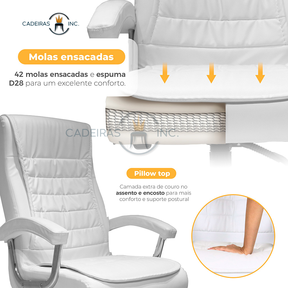 Cadeira de Escritório Ergonômica Presidente Big Monique Branca com 42 Molas Ensacadas e Pillow Top - 3