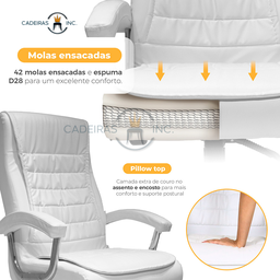 Cadeira de Escritório Ergonômica Presidente Big Monique Branca com 42 Molas Ensacadas e Pillow Top - 2