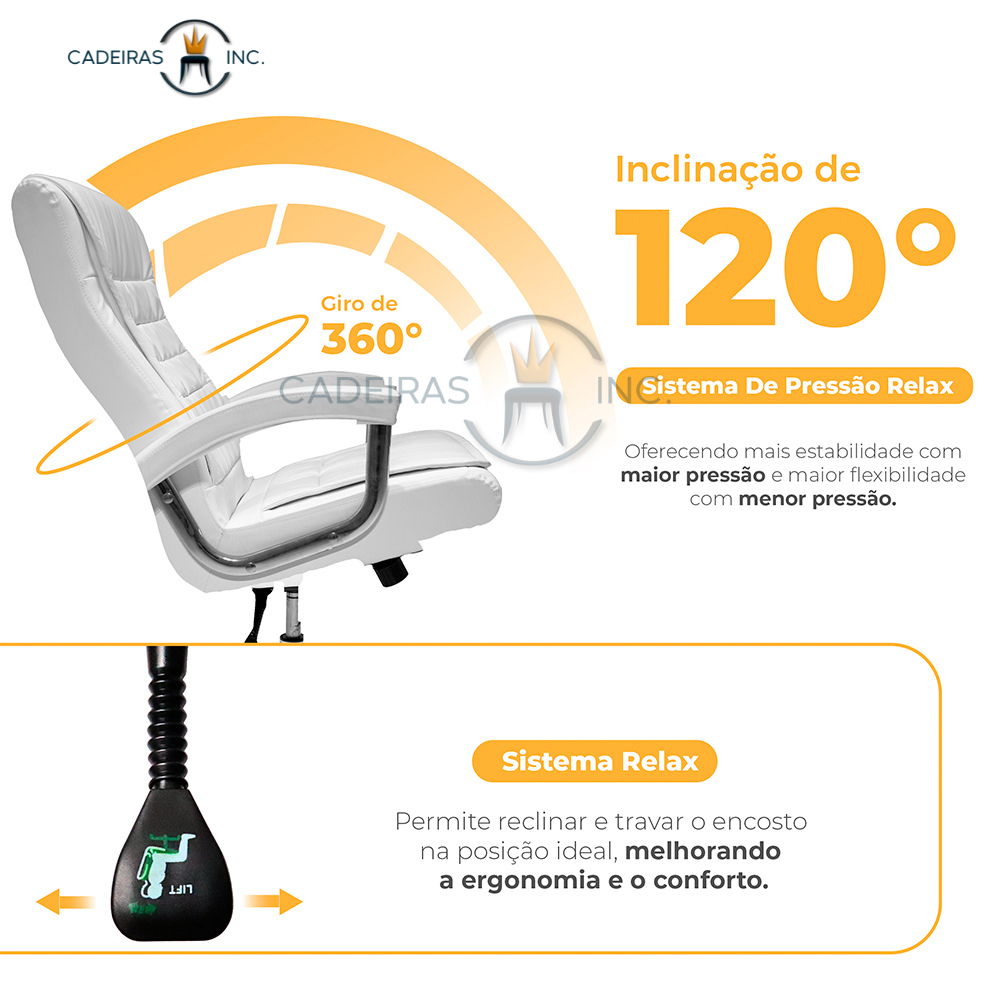 Cadeira de Escritório Ergonômica Presidente Big Monique Branca com 42 Molas Ensacadas e Pillow Top - 4