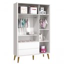Ver imagem 5 de Guarda-roupa Retrô 3 Portas Théo New Branco Fosco com Madeira - Moveisaqui
