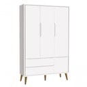 Ver imagem 1 de Guarda-roupa Retrô 3 Portas Théo New Branco Fosco com Madeira - Moveisaqui