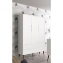 Ver imagem 2 de Guarda-roupa Retrô 3 Portas Théo New Branco Fosco com Madeira - Moveisaqui