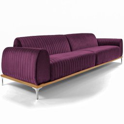 Sofá 3 Lugares 2,30M Molino Base de Madeira Pés Alumínio Veludo Roxo - Casaepoltrona - 1