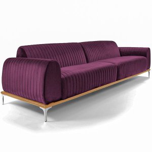 Sofá 3 Lugares 2,30M Molino Base de Madeira Pés Alumínio Veludo Roxo - Casaepoltrona
