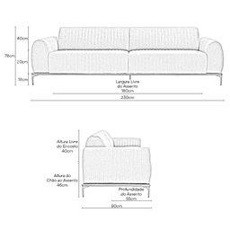 Sofá Molino 3 Lugares 230cm Pés Alumínio Veludo Titânio - Nexta Casa - 4