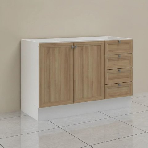 Balcão de Cozinha Classico 2 Portas 4 Gavetas sem Tampo 120cm Ditália