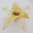 Ver imagem 1 de Flores Ramos Árvore Natal com Gliter Dourado 22cm Kit 12pçs