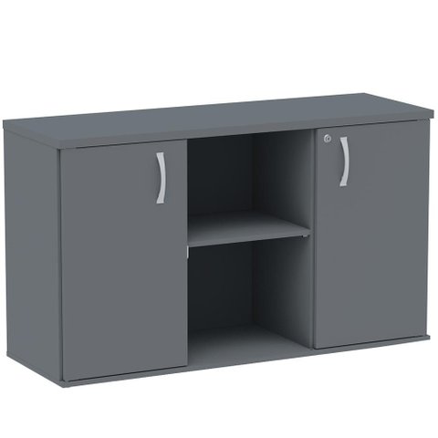 Armário Baixo Credenza PE25 Pandin 121,50 cm (largura) em MDP Cor Grafito com Dois Nichos