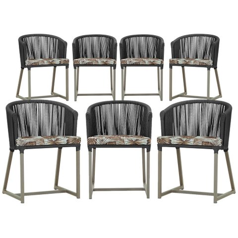 7 Cadeiras de Jantar Área Noronha em Alumínio com Pintura Fendi Corda Náutica Estofado 6 Trama Origi